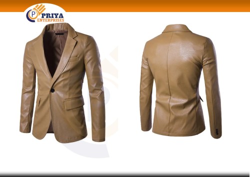 High-Quality 100% Genuine Lamb Leather British Style Slim Fit Blazer for Men with Breathable Lining and Pockets