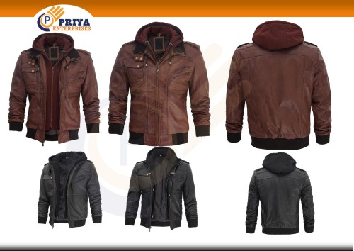 100% Genuine Lamb Leather Men Brown Leather Jacket with Removable Hood |Fashion Firm