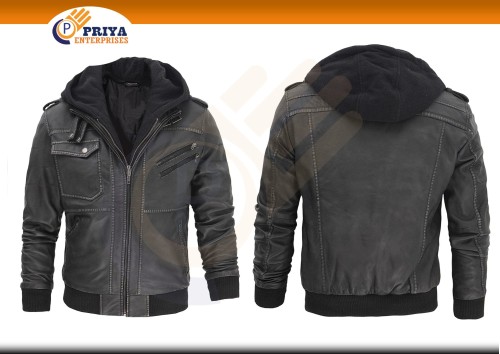 100% Genuine Lamb Leather Men Brown Leather Jacket with Removable Hood |Fashion Firm